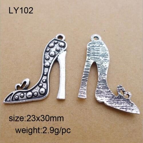High Quality 25 Pieces/Lot 23x30mm Antique Silver Plated High-Heeled Shoes Alloy Charm For Jewelry Making