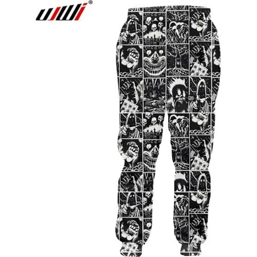 UJWI Man 3D Printed Black And White Clown Comics Horror Oversized Habiliment Mens Hip Hop Sweatpants Elastic Waist Casual Pants