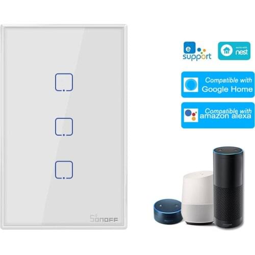 SONOFF T0US3C-TX 3 Gang US Smart WiFi Wall Light Switch APP/Touch Control Timer Panel Smart Switch For Google Home/Nest & Alexa