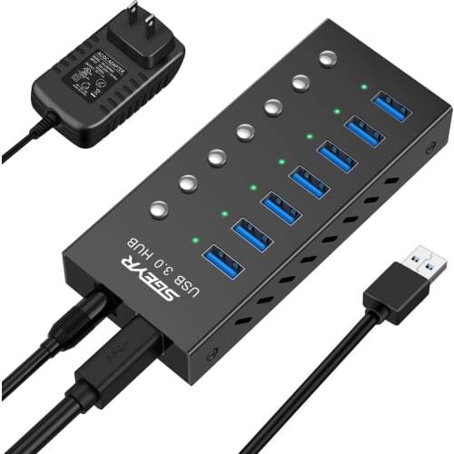 USB 3.0 Hub Adapter SGEYR 7 Port USB Data Hub Splitter with One Smart Charging Port with On/Off Switches USB Extension for MacBo
