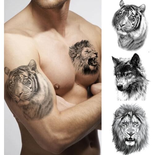 Arm Sleeve Temporary Tattoosfor Men Tiger Wolf Lion Fox Dog Waterproof Stickers Women Waist Leg Body Art Fake Tattoo Transfer