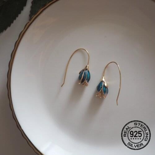 S925 Silver Flower Stud Earrings For Women Gold Blue Temperament Korea Fashion Simple New High Quality Lady Party Jewelry INEFFA