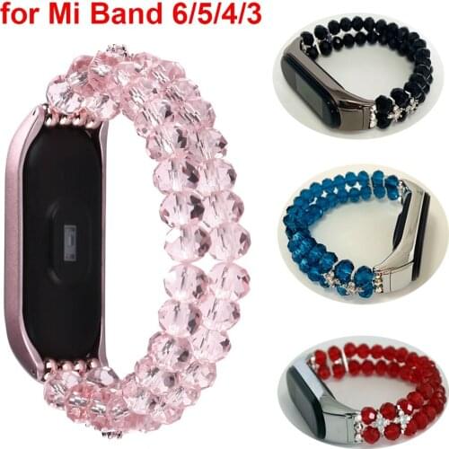 Women Dressy Mi Band 6 Bracelet Bling Watchband with Crystal Beads Strap for Xiaomi Mi Band 3 4 5 6 Wristband Luxury Accessories