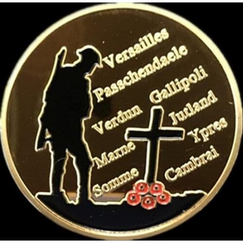 100 pcs The great first world war memory badge 1914 - 1918 24K gold plated soldier cross 40 mm souvenir decoration coin