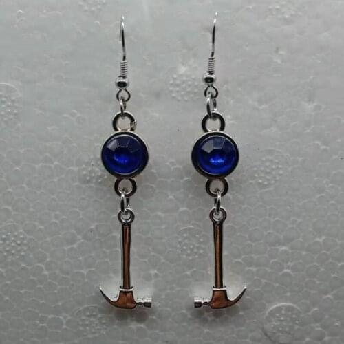 1 pair of handmade birthstone retro style charm pendant alloy tool mini wrench hammer fashion female pendant earrings