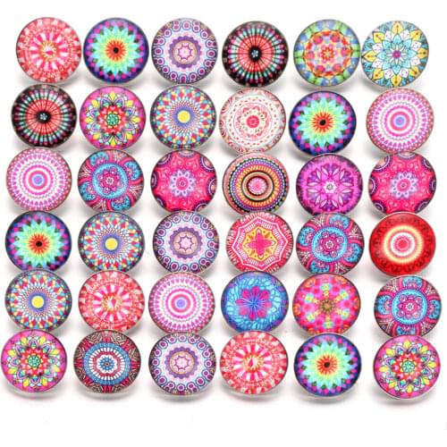 10pcs/lot New Glass Snap Jewelry Mixed Beautiful Cotton Flower Exotic Pattern Glass 18mm Snap Buttons for DIY Snap Bracelet