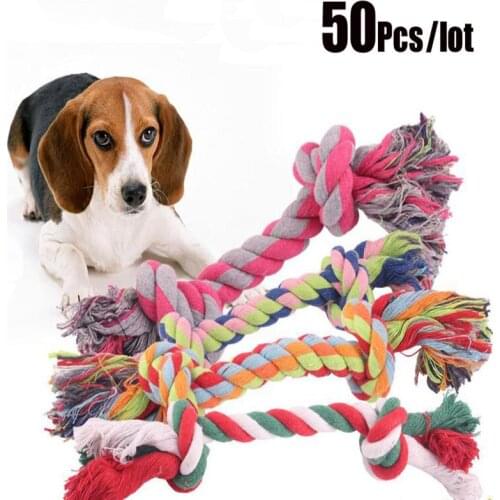 50Pcs/lot Pets dogs pet supplies Pet Dog Puppy Cotton Chew Knot Toy Durable Braided Bone Rope 17CM Funny Toy Random Color