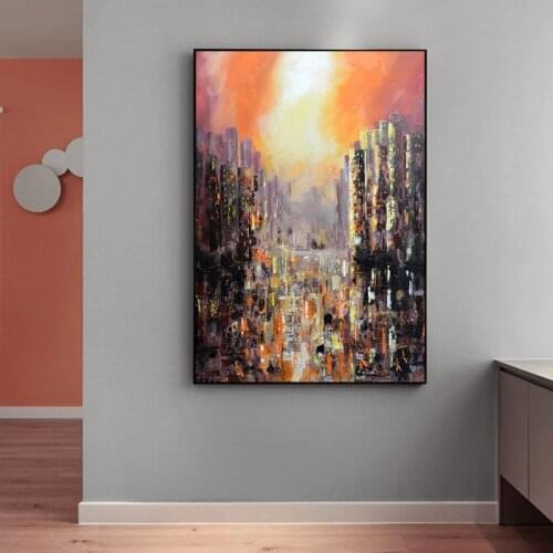 Abstract Urban Style Red Wall Art Canvas Oil Painting Modern Landscape Home Decoration For Living Room Hallway No Frame