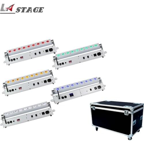 Free Shipping Flight Case 5pcs/lot 9x18W 6IN1 RGBWA UV DMX Wireless LED Battery Wall Washer Stage Light For Stage Show/Bar/Par