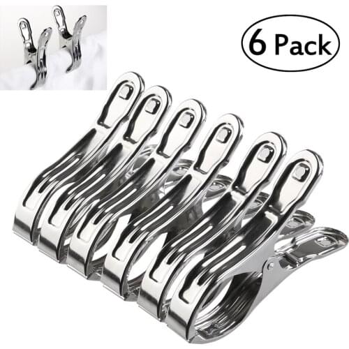 ULTNICE 6pcs Stainless Steel Large Beach Towel Clips Clothespins Clothes Pegs Clothes Hanger Clamp
