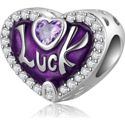 2021 Silver Chrams Luck Heart Shape Purple Crystal zircon Beads Fits Original JIUHAO Charms Bracelet DIY Jewelry Making
