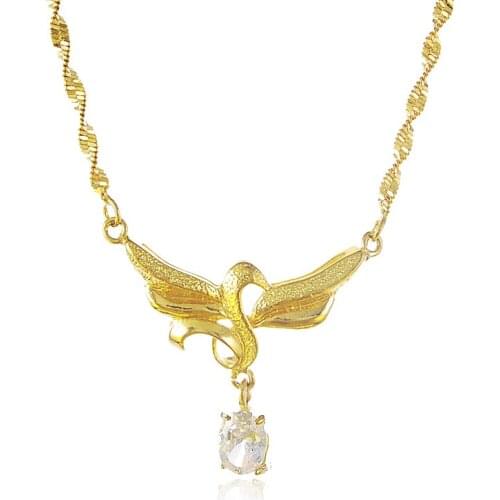24K Gold Plating Water Wave Chains Swan Pendant Necklaces for Women Men Yellow Gold Necklaces Wedding Jewelry Gift