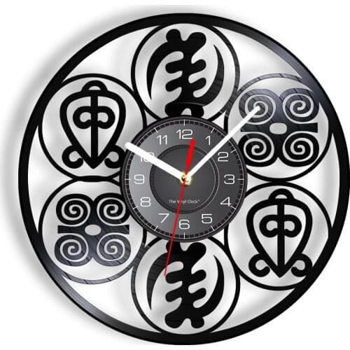 African Ghana Adinkra Symbols Inspired Vinyl Record Wall Clock God Strength Power Of Love Home Decor Timepieces Vintage Watch