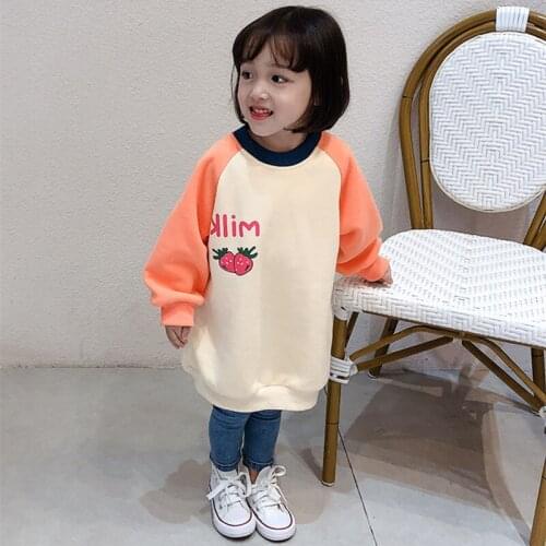 DFXD Kids Girl Warm Sweatshirts Letter Strawberry Long Plus Velvet Thick Pullover Sweatshirt 2020 Winter Girls Clothes 2-7Yrs