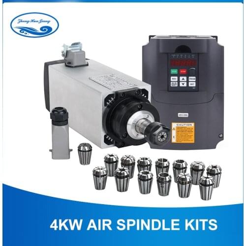 4kw Air Cooled Spindle Motor CNC Spindle Motor 4pcs bearings+220V/4KW Inverter+1set ER20 Square Milling Machine Spindle