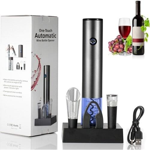Electric Wine Bottle Opener Set With Charging Base Automatic One-button Touch Red Wine Corkscrew USB Rechargeable Opener Set