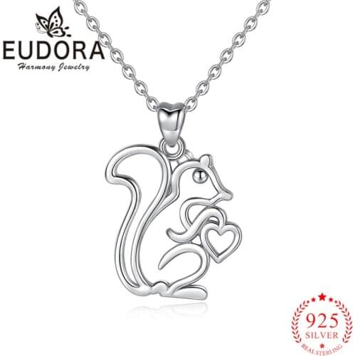 Eudora Genuine 925 Sterling Silver Cute Squirrel Pendant Necklaces Animal Fashion Trendy Jewelry for Women Anniversary Gift