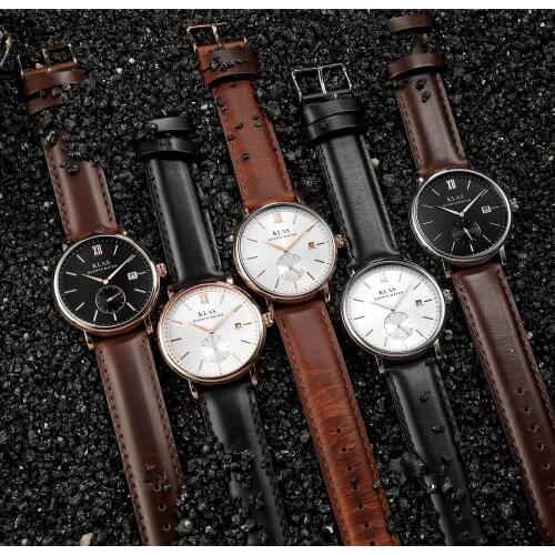 KLAS Classical Leather Band Quartz Watches Men Gift For Fathers Day