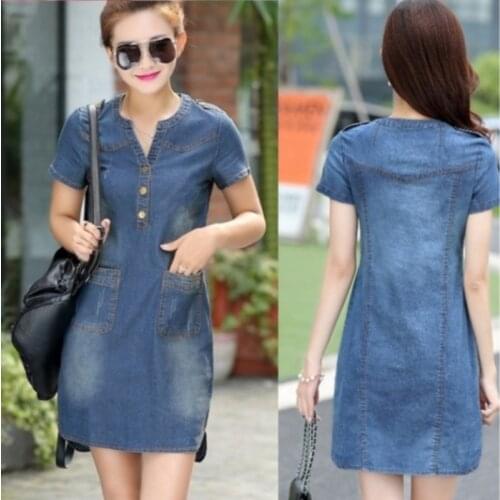 Korean Denim Dress For Women 2021 New Summer Casual Jeans Dress With Button Pocket Sexy Denim Mini Dress