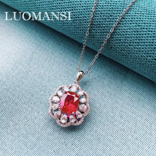 Luomansi 2021 New Jewelry 100%-S925 Sterling Silver Ruby Pendant Necklace Female Wedding Pair