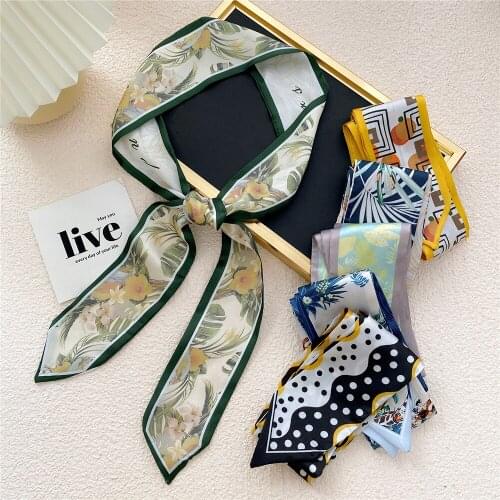 Small Silk Scarf For Women Brand New Print Handle Bag Ribbons Brand Fashion Head Scarf Small Long Skinny Scarves Wholesale