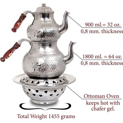 Handmade Copper Teapot with Ottoman Heater, Authentic Style Honeycomb Pattern, Samovar , Kettle , 3 Pieces