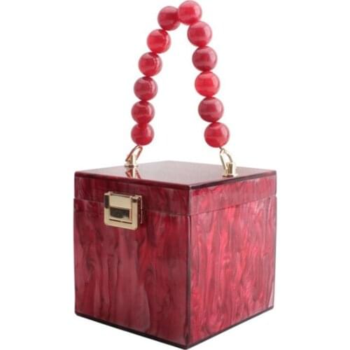 Fashion Red Acrylic Women Handbag Party Bag For Ladies Bridal Wedding Clutches Beaded Handle Evening Bags Mini Clutch Purse