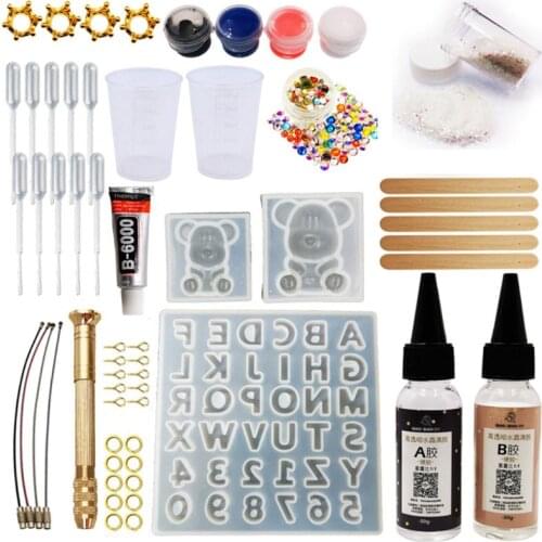 DIY Handmade Gummy Bear Alphabet Letters Epoxy Resin Molds Jewelry Making Key Chain Tools Kit with AB Resin Glue Gift