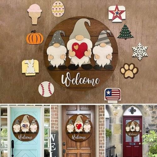 Welcome Sign Hello Round Wood Sign Front Door Hanging Door Sign With Stickers For House Accessories Front Door Decoration