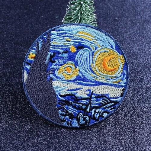 Nicediy DIY Van Gogh Starry Sky Iron On Patches For Clothes Embroidered Patch For Hat Clothe Decor Badge Applique On Clothing