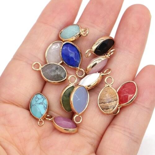 Natural Stone Small Faceted Black Agates/Opal Pendant for Charms Jewelry Making DIY Necklace Earrings for Women Gift 10x16mm
