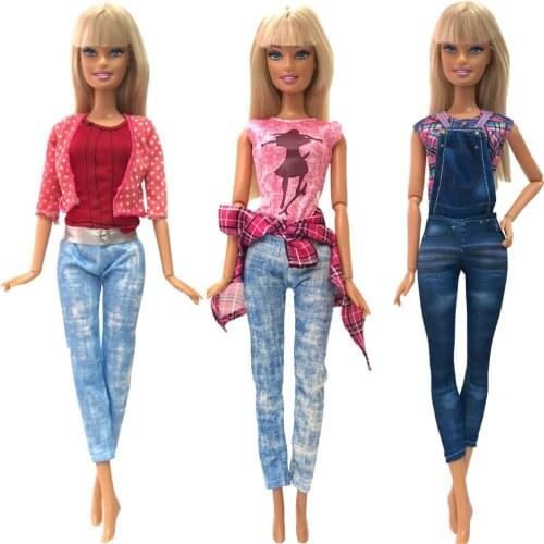 NK 3 Pcs/Set Doll Dress Fashion Clothes Casual Wear Party Gown Jeans For Barbie Doll Accessories Girl Baby Toys Gift 3G 4X