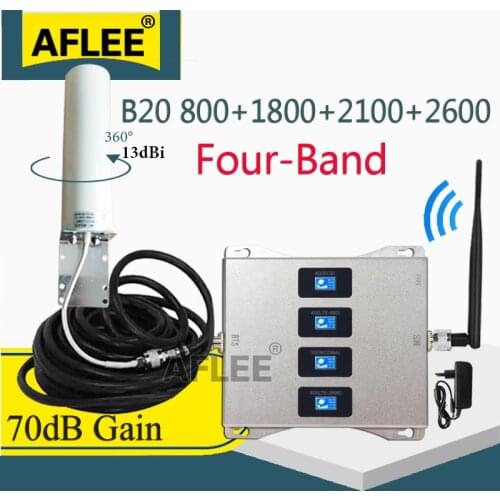 New! Four-Band LTE800 1800 2100 2600 mhz Cell Phone Booster 2G 3G 4G Cellular Repeater LTE GSM DCS WCDMA Mobile Signal Amplifier