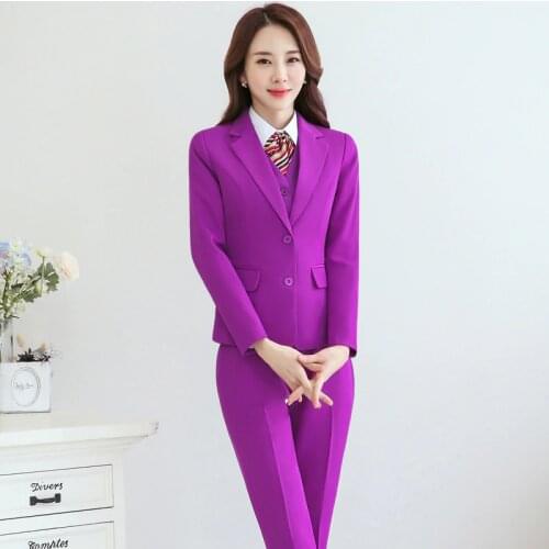 IZICFLY New Purple Uniform Designs women suits with Pant Office ensemble femme 2 pieces pantalon Elegant Business Trouser Wear
