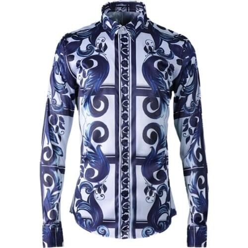 New arrivla fashion Printing Tide Classic Fashion Casual Shirts Print long sleeve high quality spring autumn men plus size M-4XL