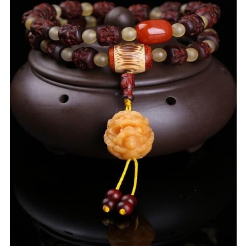 Wholesale Natural Wood Bracelets Carved four-faced Buddha and Bodhi Pixiu Hand String Lucky For Men Women Blessing Jewelry