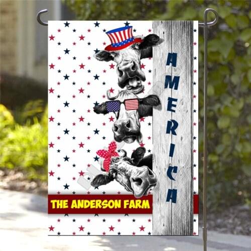 Personalized Patriotic Heifer Farmer Farm Flag 3D Printed House Flag Hanging House Decoration