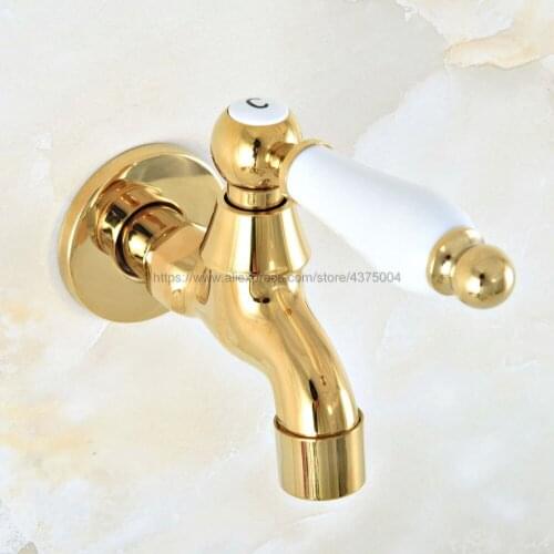 Polished Gold Brass Wall-mounted Mop Pool Sink Tap for Kitchen Bathroom Garden Single Handle Cold Water Faucet Nav146
