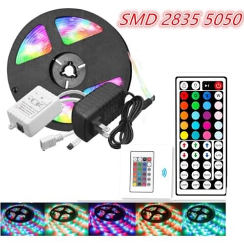 LED Strip Light RGB 5050 SMD 5050 2835 Flexible Ribbon fita led light strip RGB10M 15M Tape Diode DC12V+Remote Control +Adapter