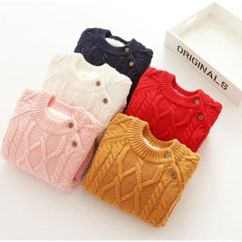 Children Autumn Winter Warm Velvet Boys Girls Sweater Toddler Girls Thick Knitwear Child Kids Bottoming O-Neck Pullovers Sweater