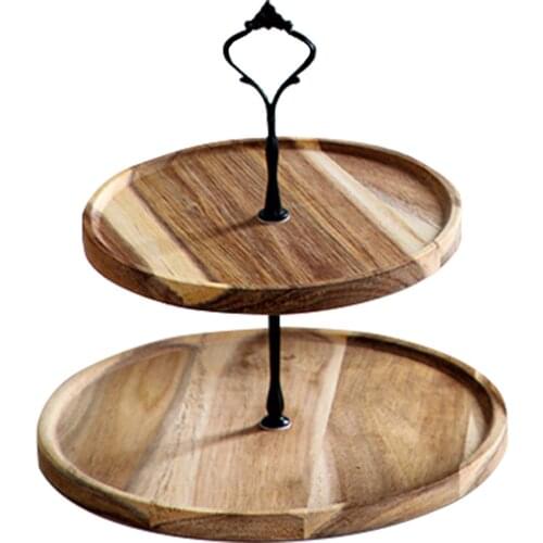 Display Plate Dessert Tower Wedding Party 2 Tier Gift Fruit Tray Stand Cupcake Storage Snack Wooden Platter Home Serving