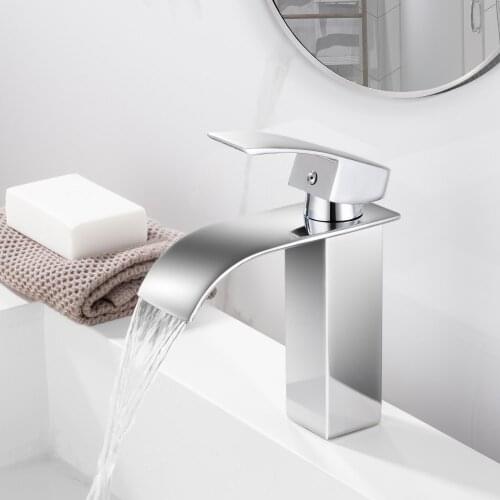 Waterfall Bathroom Vanity Sink Faucet Single Lever Chrome Brass Hot and cold Basin Washing Mixer Taps