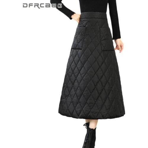 Elastic Waist Elegant Warm Down Cotton Womens Maxi Skirt Winter 2020 Casual Thicken A-Line Long Skirt Female Saias Longa Black