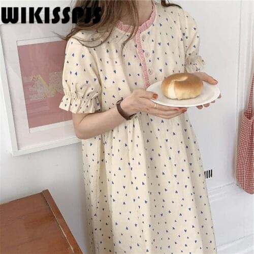 2021 Summer New Korean Lotus Leaf Cotton Love Nightdress Sweet Princess Style Short Sleeve Home Clothes Women Nightgown