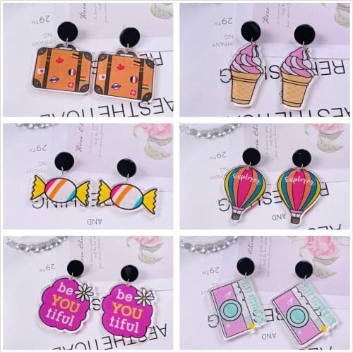 Womens Earrings Acrylic Party Fashion Eardrops Fun Colorful New Cartoon Gift Ice cream camera hot air balloon