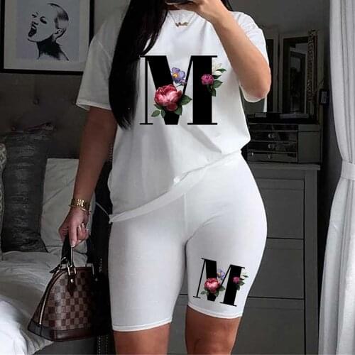 Women Two Piec Set Letter T Shirts And Shorts Set Summer Short Sleeve O-neck Casual Joggers Biker Shorts Sexy Outfit Woman #T2G