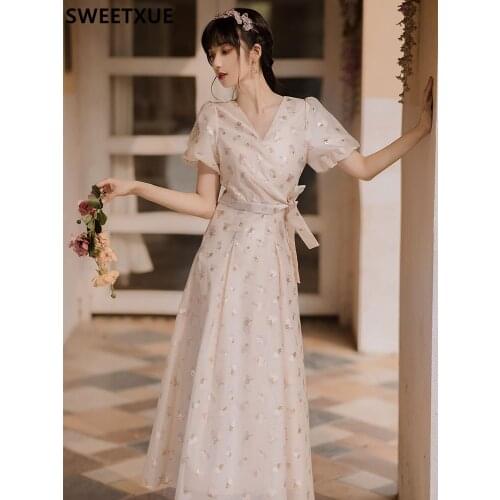 SWEETXUE Woven Gold Jacquard Lace Dress 2021 Summer Sweet kawaii princess party dress Female Elegant Lace-Up Vestidos