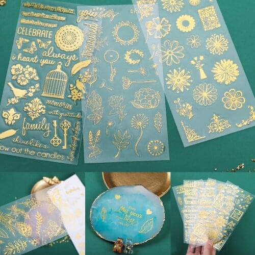2Pcs/Lot Crystal Epoxy Resin Fillings Gold Art Letters Cat Flowers Leaves Stickers Resin Mold Decor for DIY Jewelry Making Tools