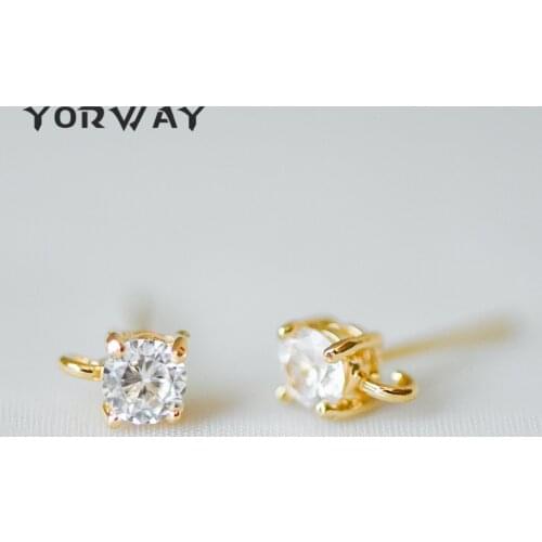 10pcs CZ Paved Ear Posts 3/ 4mm with Loops, Real Gold Plated Brass Stud Earrings, Sterling Silver Pin (#GB-313)