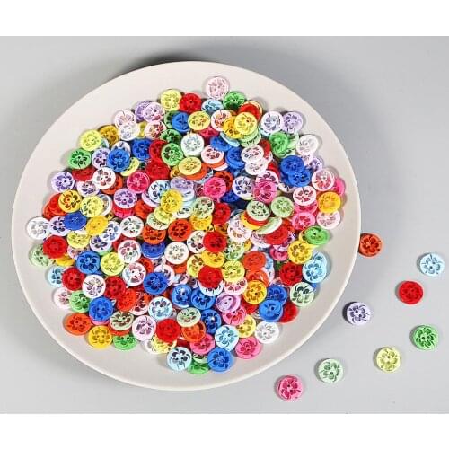 100pcs Mixed Flower Resin Buttons 2 Holes Sewing Scrapbook Cardmaking Craft 14mm Buttons Decor Scrapbooking Garment DIY Apparel